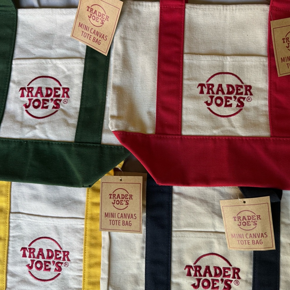 Trader Joe Red Green Blue Yellow Mini Totes 4 Pack